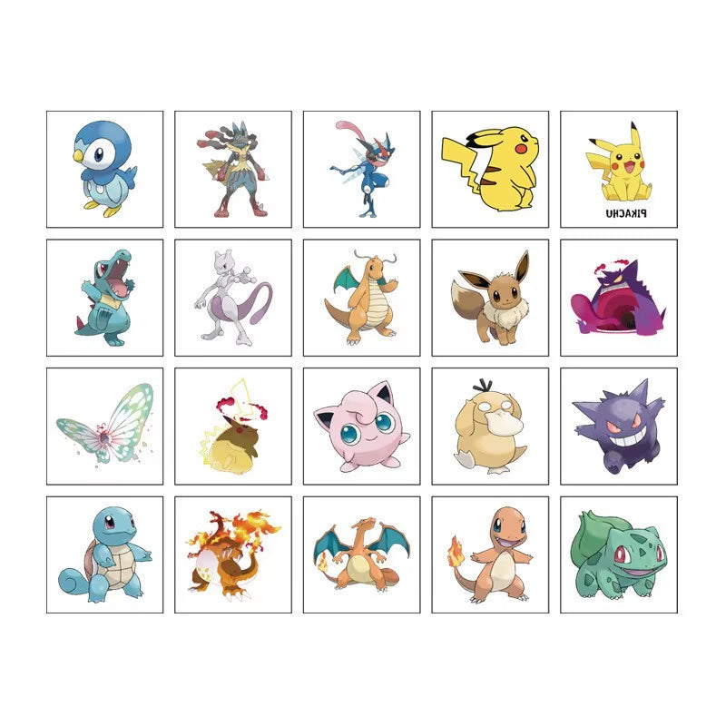 20Pcs/Set Pokemon Pikachu Tattoo Stickers Cartoon Body Face Temporary Tattoos Art for Birthday Party Gift Sticker