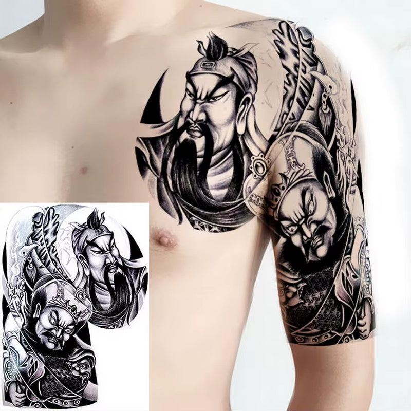 Shoulder and Chest Sun Totem Dragon Waterproof Tattoo Sticker Cool Harajuku Skull Gold Tattoo and Body Art Tattoo Large Black