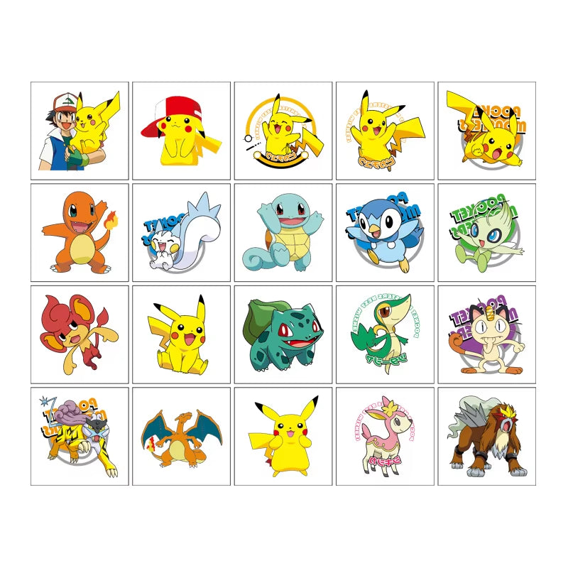 20Pcs/Set Pokemon Pikachu Tattoo Stickers Cartoon Body Face Temporary Tattoos Art for Birthday Party Gift Sticker