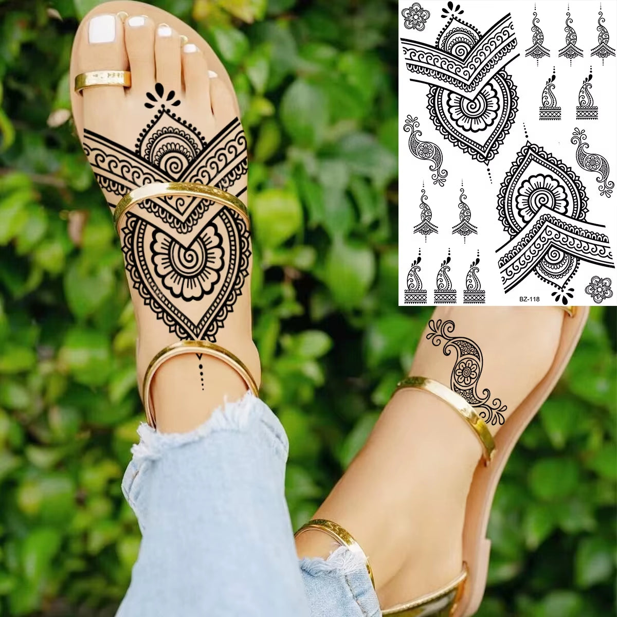 Lotus Henna Mandala Chest Temporary Tattoos for Women Underboob Adult Butterfly Turtle Lion Fake Tattoo Sexy Waterproof Tatoos