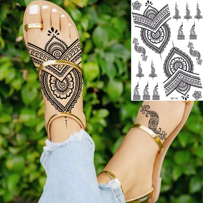 Lotus Henna Mandala Chest Temporary Tattoos for Women Underboob Adult Butterfly Turtle Lion Fake Tattoo Sexy Waterproof Tatoos