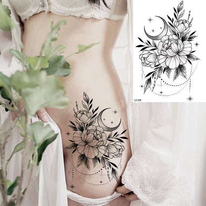 Lotus Henna Mandala Chest Temporary Tattoos for Women Underboob Adult Butterfly Turtle Lion Fake Tattoo Sexy Waterproof Tatoos