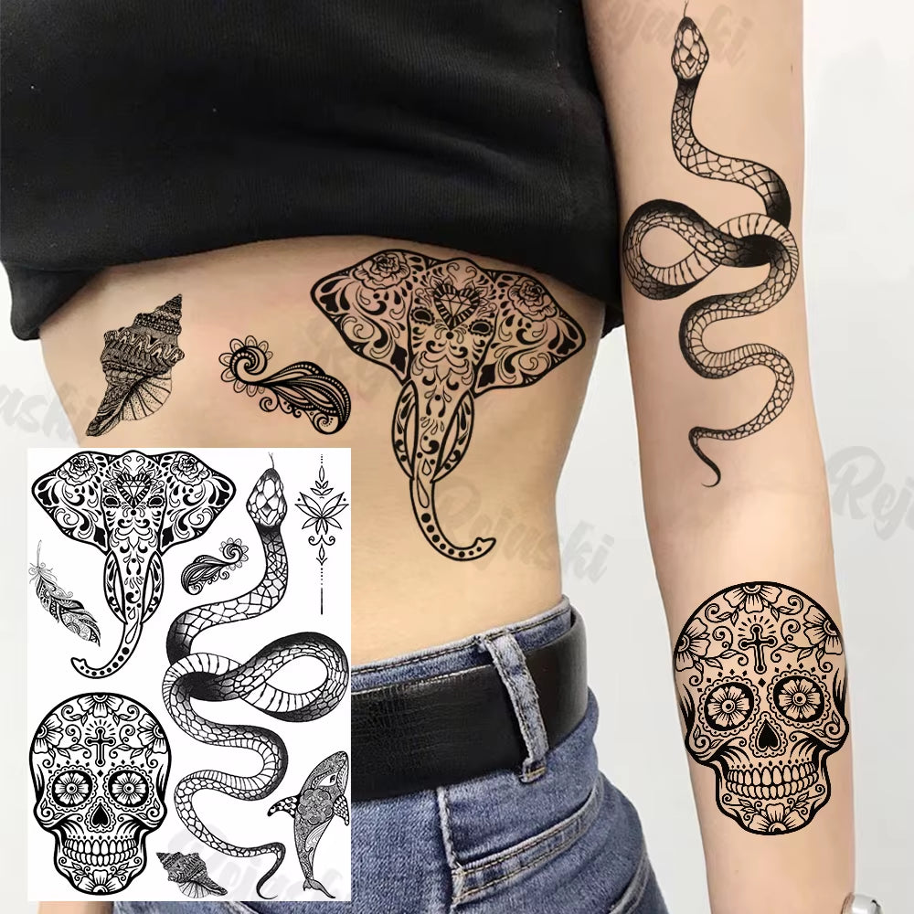 Lotus Henna Mandala Chest Temporary Tattoos for Women Underboob Adult Butterfly Turtle Lion Fake Tattoo Sexy Waterproof Tatoos