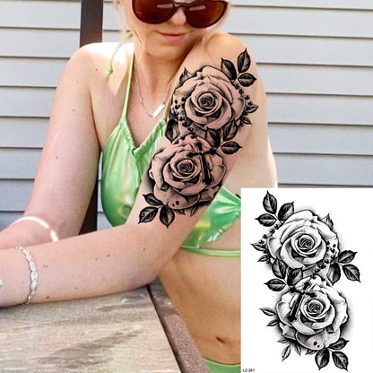 Lotus Henna Mandala Chest Temporary Tattoos for Women Underboob Adult Butterfly Turtle Lion Fake Tattoo Sexy Waterproof Tatoos