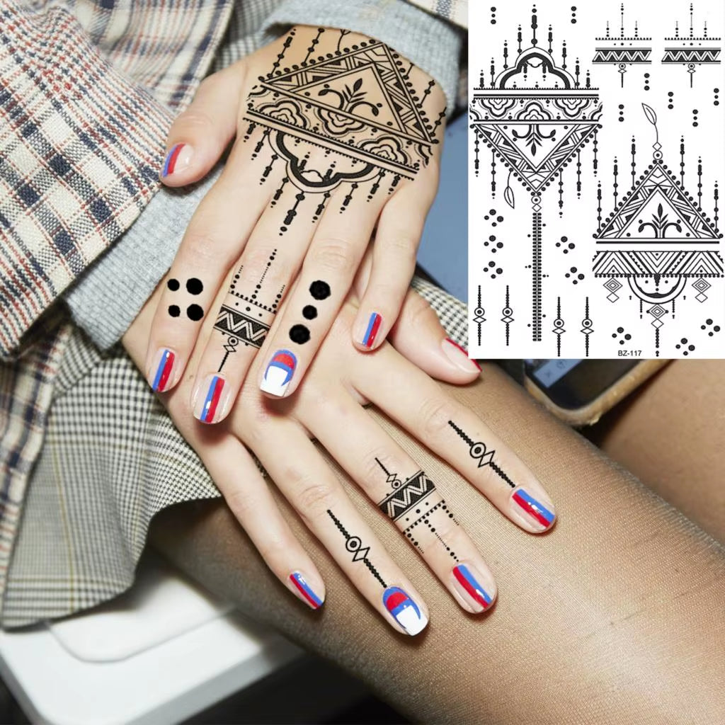 Lotus Henna Mandala Chest Temporary Tattoos for Women Underboob Adult Butterfly Turtle Lion Fake Tattoo Sexy Waterproof Tatoos