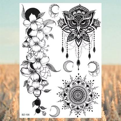 Lotus Henna Mandala Chest Temporary Tattoos for Women Underboob Adult Butterfly Turtle Lion Fake Tattoo Sexy Waterproof Tatoos