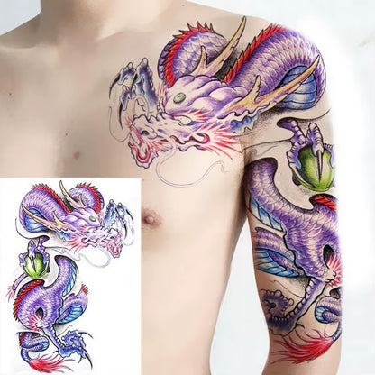Shoulder and Chest Sun Totem Dragon Waterproof Tattoo Sticker Cool Harajuku Skull Gold Tattoo and Body Art Tattoo Large Black