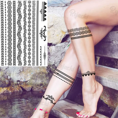 Lotus Henna Mandala Chest Temporary Tattoos for Women Underboob Adult Butterfly Turtle Lion Fake Tattoo Sexy Waterproof Tatoos