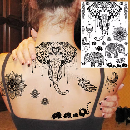 Lotus Henna Mandala Chest Temporary Tattoos for Women Underboob Adult Butterfly Turtle Lion Fake Tattoo Sexy Waterproof Tatoos