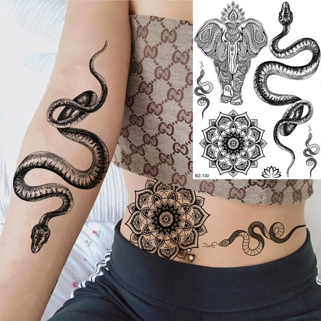 Lotus Henna Mandala Chest Temporary Tattoos for Women Underboob Adult Butterfly Turtle Lion Fake Tattoo Sexy Waterproof Tatoos