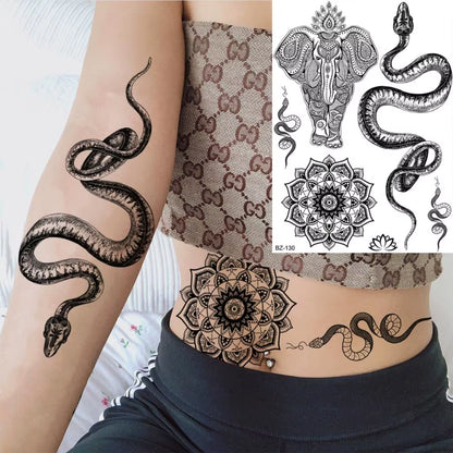Lotus Henna Mandala Chest Temporary Tattoos for Women Underboob Adult Butterfly Turtle Lion Fake Tattoo Sexy Waterproof Tatoos