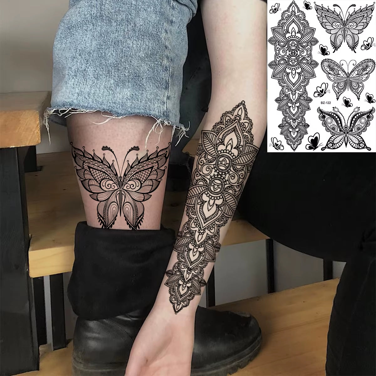 Lotus Henna Mandala Chest Temporary Tattoos for Women Underboob Adult Butterfly Turtle Lion Fake Tattoo Sexy Waterproof Tatoos