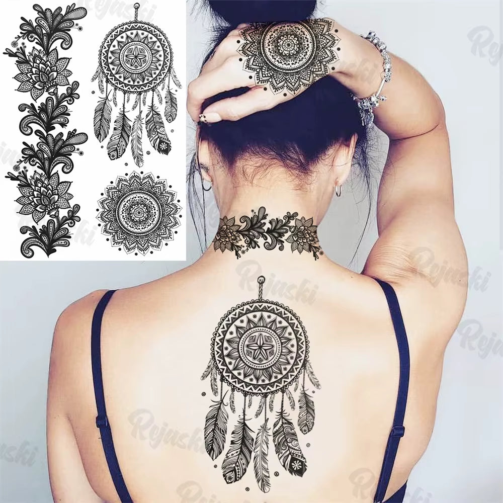 Lotus Henna Mandala Chest Temporary Tattoos for Women Underboob Adult Butterfly Turtle Lion Fake Tattoo Sexy Waterproof Tatoos