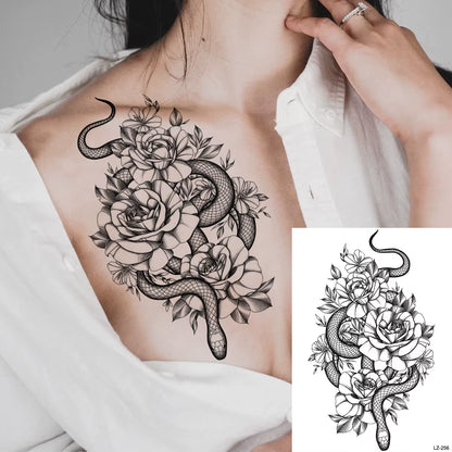 Lotus Henna Mandala Chest Temporary Tattoos for Women Underboob Adult Butterfly Turtle Lion Fake Tattoo Sexy Waterproof Tatoos