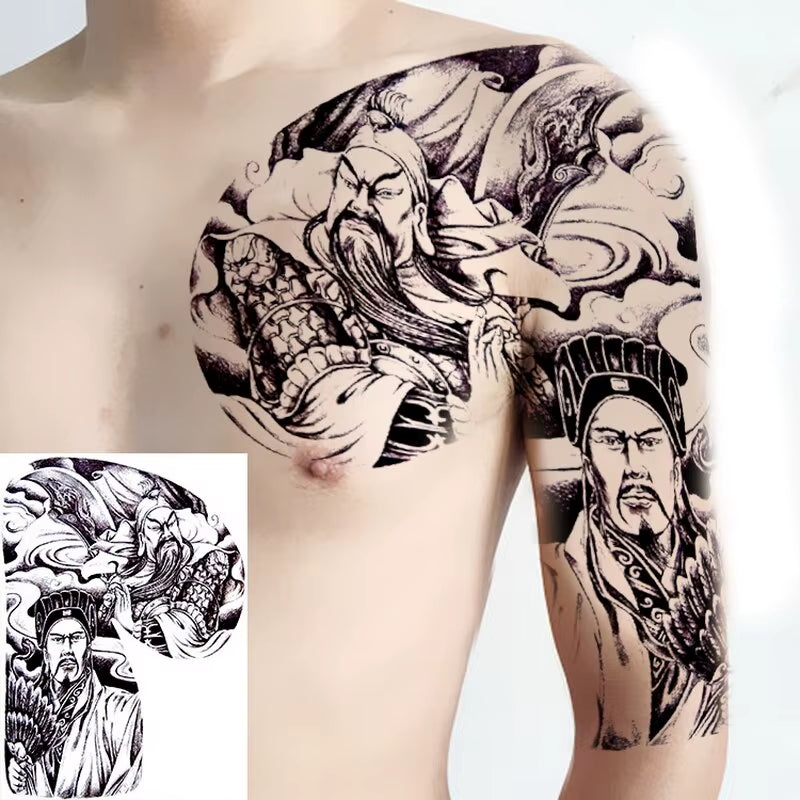 Shoulder and Chest Sun Totem Dragon Waterproof Tattoo Sticker Cool Harajuku Skull Gold Tattoo and Body Art Tattoo Large Black