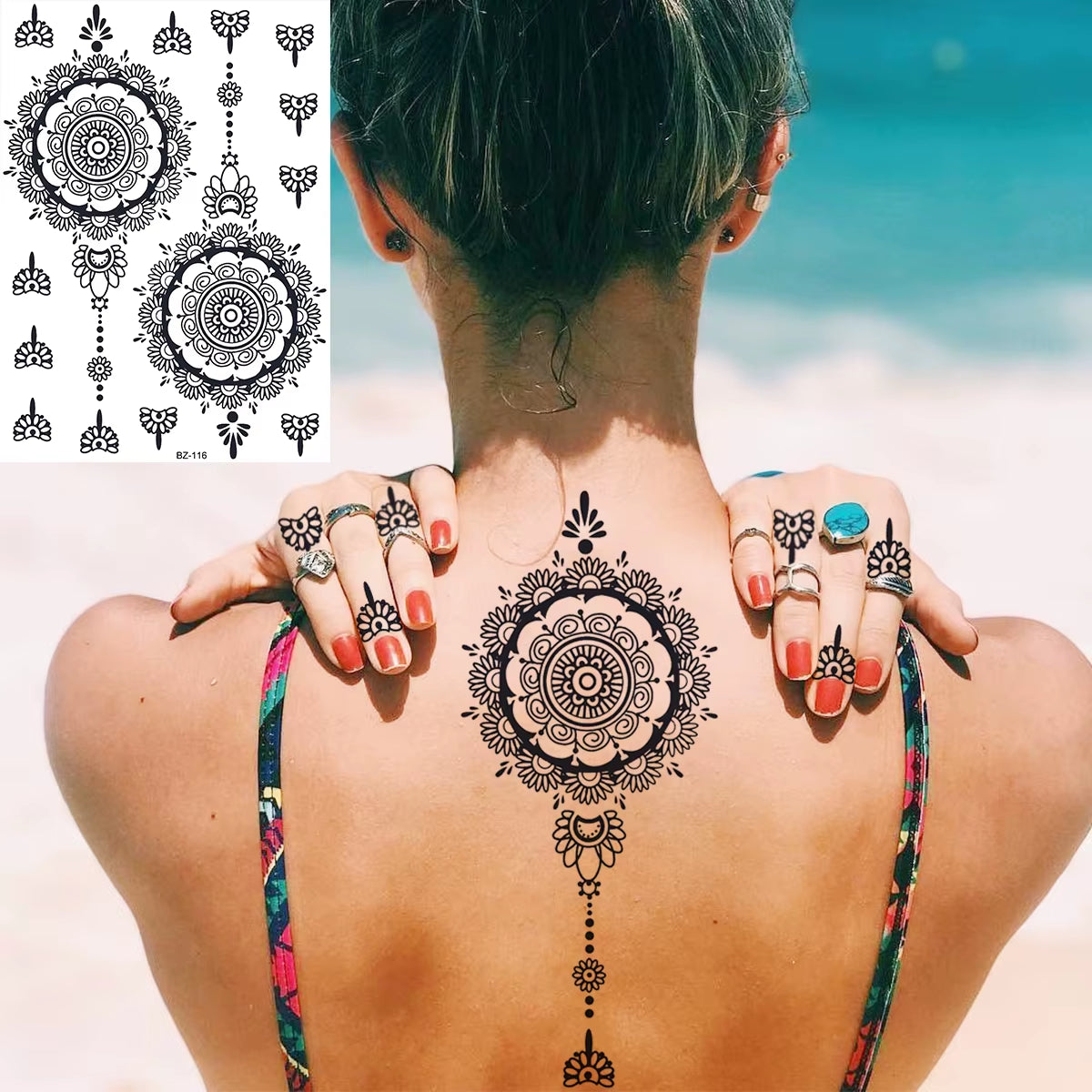 Lotus Henna Mandala Chest Temporary Tattoos for Women Underboob Adult Butterfly Turtle Lion Fake Tattoo Sexy Waterproof Tatoos