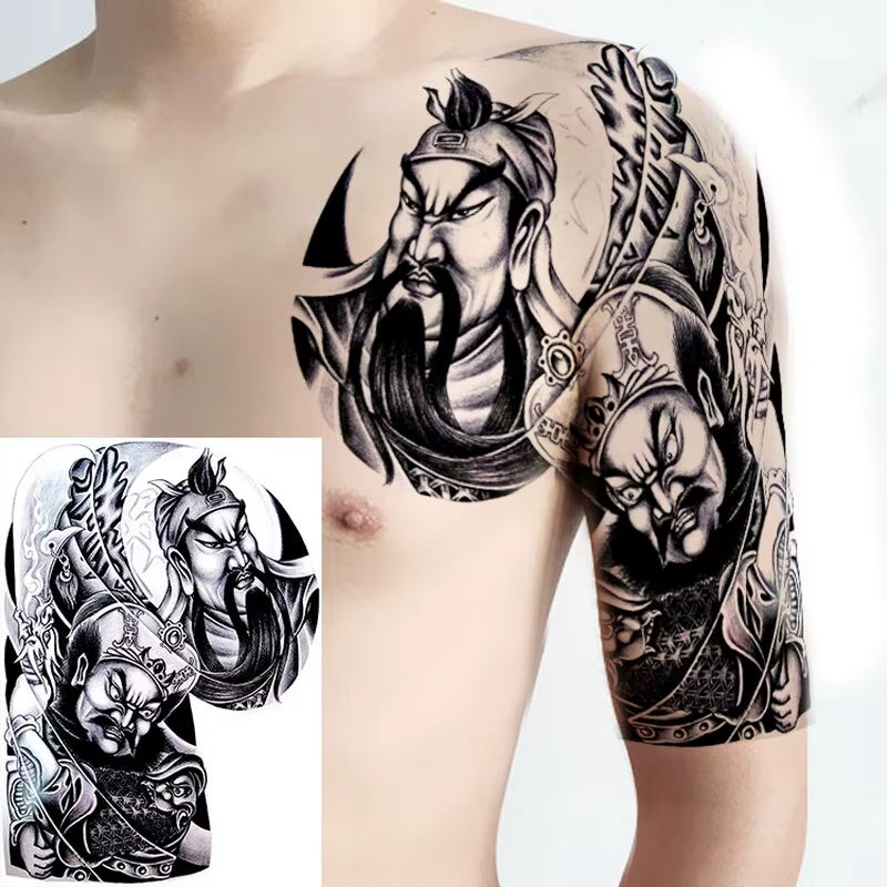 Shoulder and Chest Sun Totem Dragon Waterproof Tattoo Sticker Cool Harajuku Skull Gold Tattoo and Body Art Tattoo Large Black