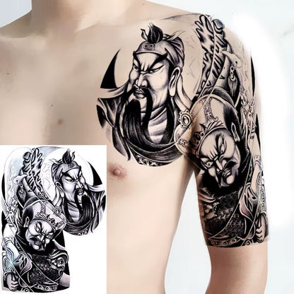 Shoulder and Chest Sun Totem Dragon Waterproof Tattoo Sticker Cool Harajuku Skull Gold Tattoo and Body Art Tattoo Large Black